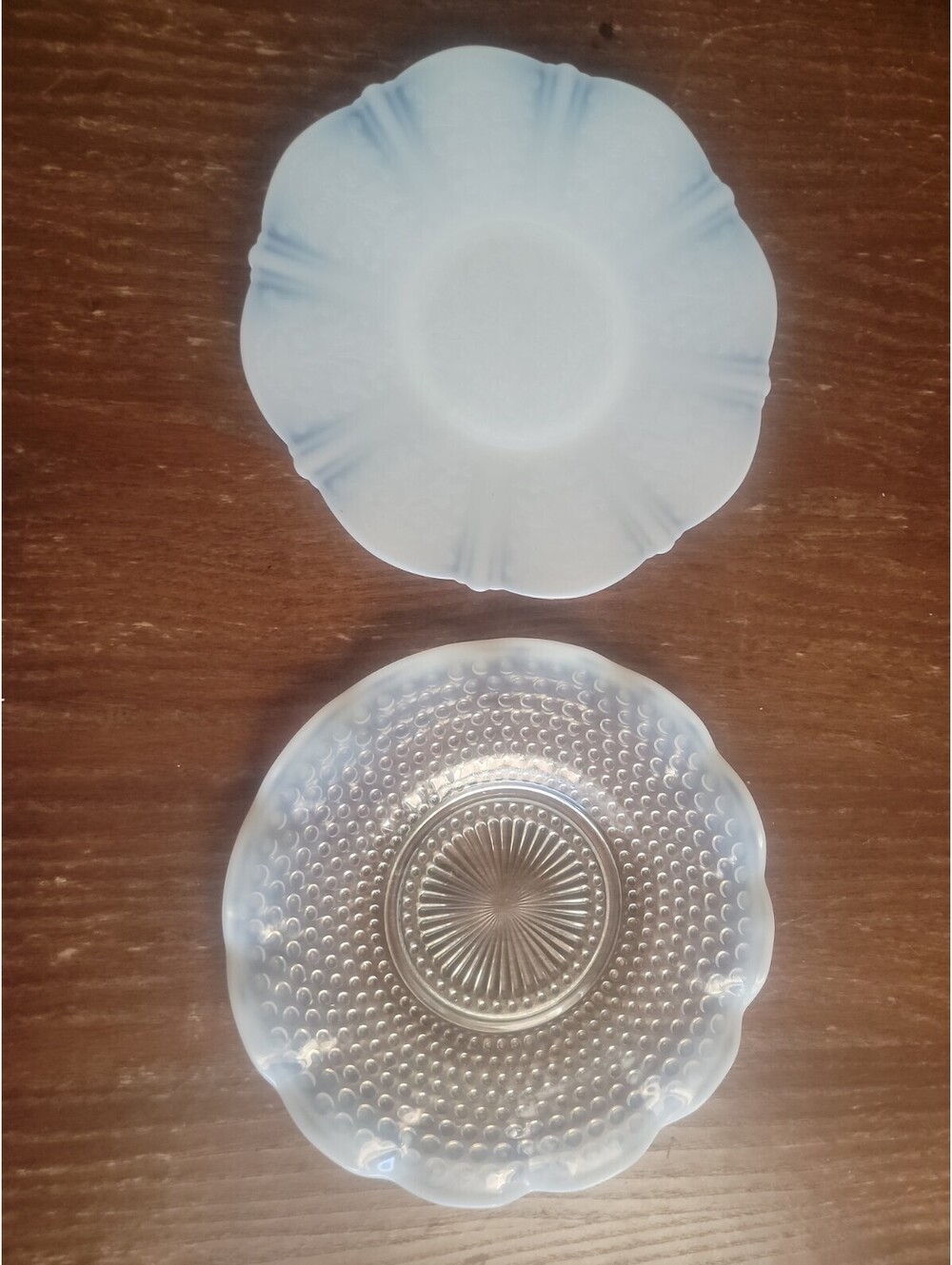 Lot Of 2 Anchor Hocking Moonstone Clear Opalescent Hobnail 10.75" Ruffled
